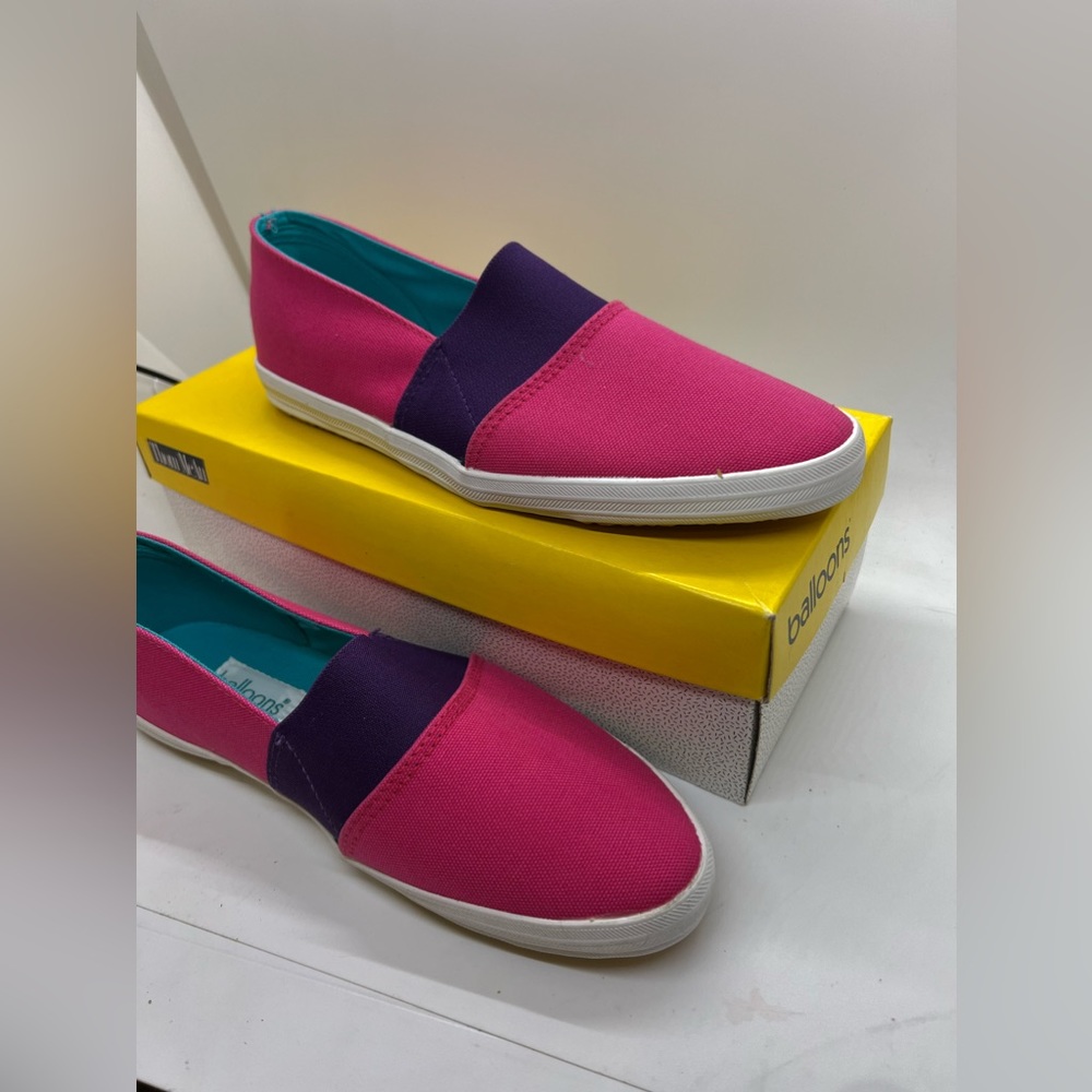Balloons Boat Shoes Womens 7.5/8 Pink And Purple Cotton Slip On Sneakers